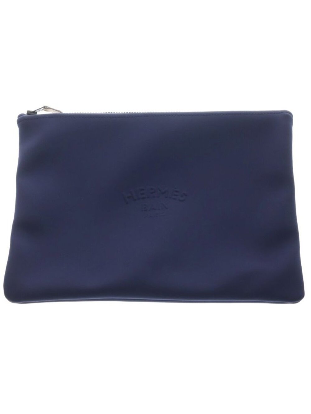 Hermes Neobain MM Flat Pouch Embossed Logo Handbag Navy